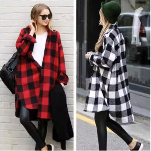 ロングシャツ レディース トップス 羽織 シャツ 長袖シャツ チェック柄 格子柄 フロントボタン ゆったり ルーズシルエット ラウンドヘム コットン 綿 カジュアル お出かけ おしゃれ ファッション