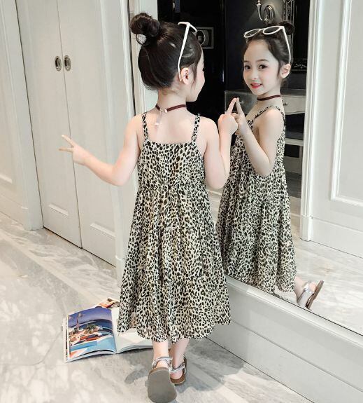 110 160cm レオパード柄 キャミ ワンピ ス ロング丈 フレア マキシ丈 ワンピ アニマル 柄 ヒョウ柄 総柄 19s S 夏服 リゾート 韓国 子供服 女の子 ガールズ キッズ 親子 おそろい P197 A Dear Child