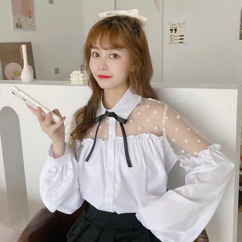 ✞ロリりぼんメッシュレース姫袖シャツブラウス トップス スケルトン カーディガン ステッチ ✞ゴスロリ SM ミリ 甘ロリ クラロリ 和ロリ エレガント 黒ロリ 姫ロリ 華ロリ BB-BB0905616