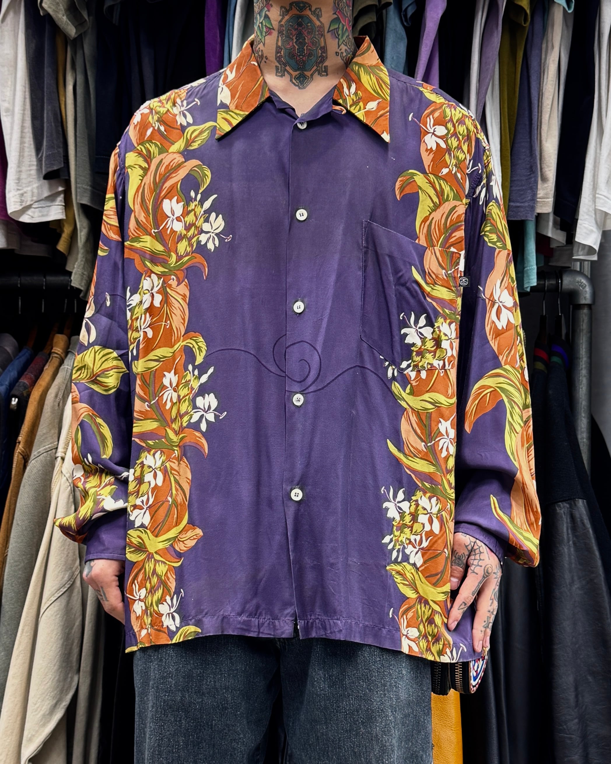 00's old stussy Design Open Collar Shirt “25 Anniversary” “CHANGO