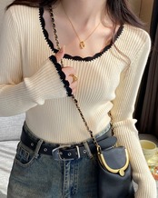 バイカラーリブトップス D1220