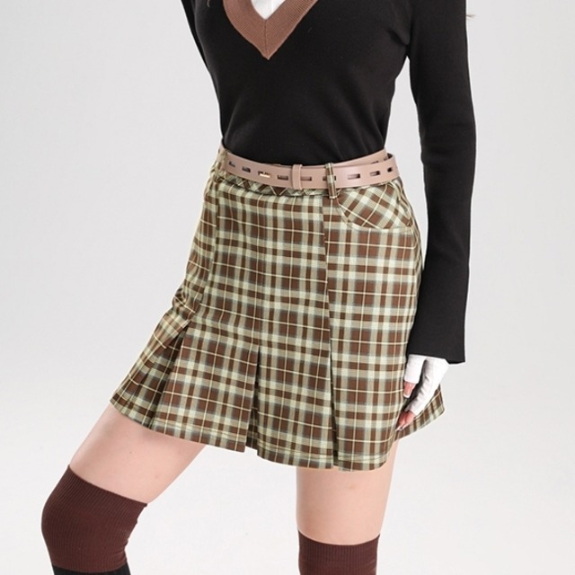 チェックスカート　ブラウン　プリーツスカート