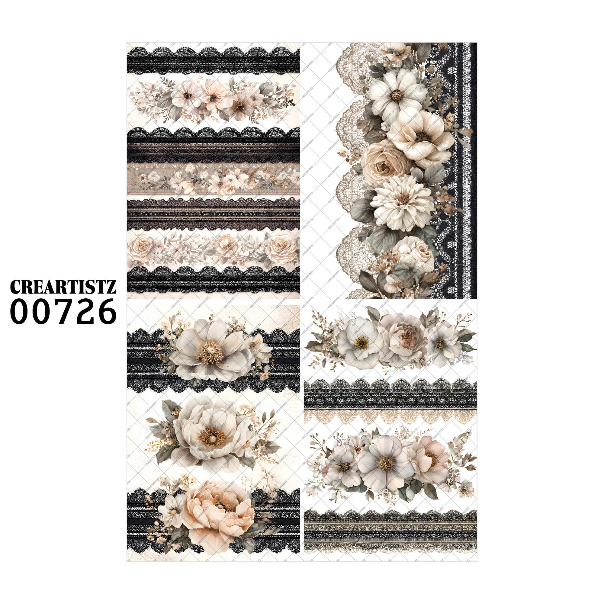 00726 背景 コラージュ素材 オリジナル 12枚セット (4種類×3枚) ペーパー/ステッカー CREARTISTZ