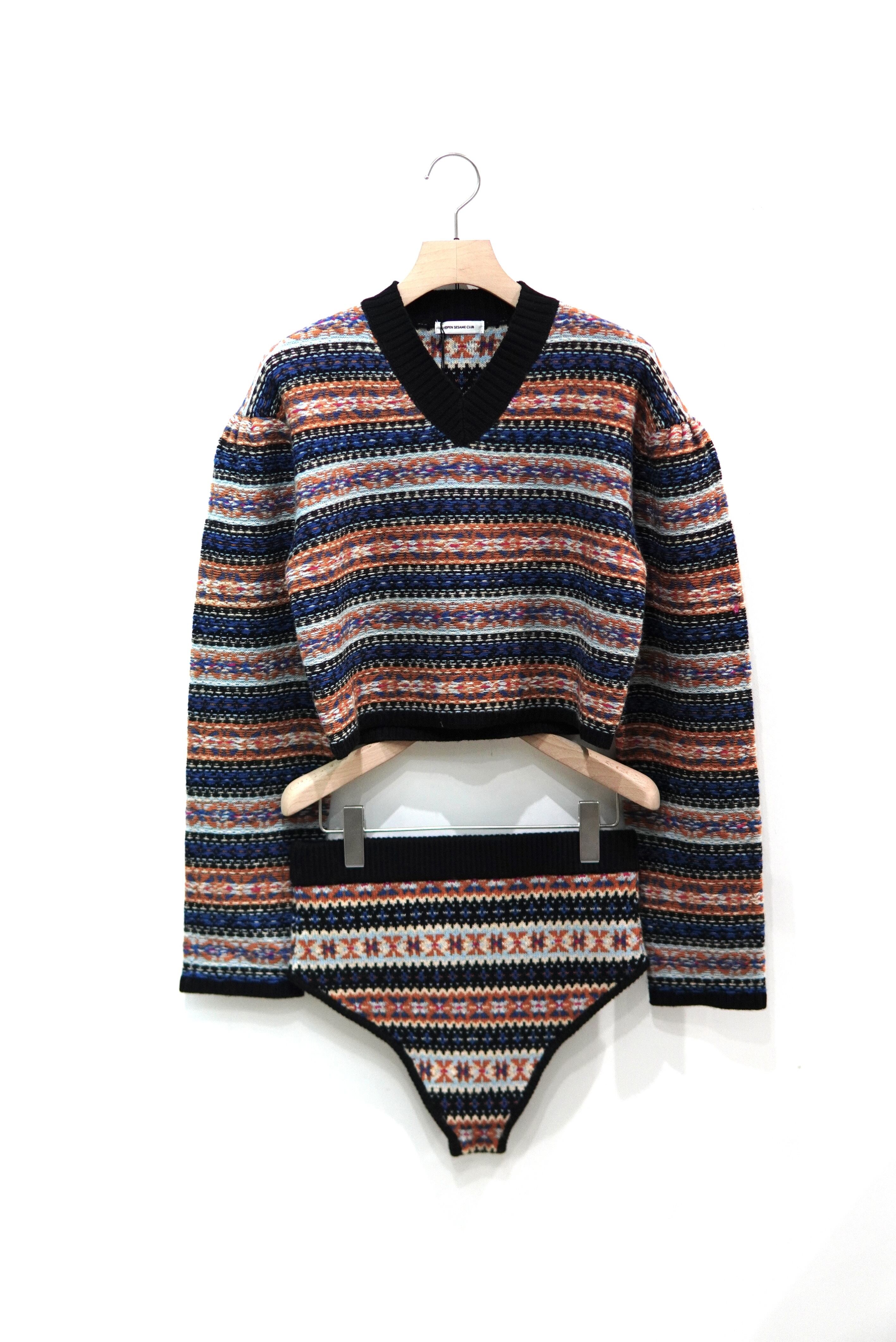 OPEN SESAME CLUB / Fair Isle Bodysuit Set / BLACK