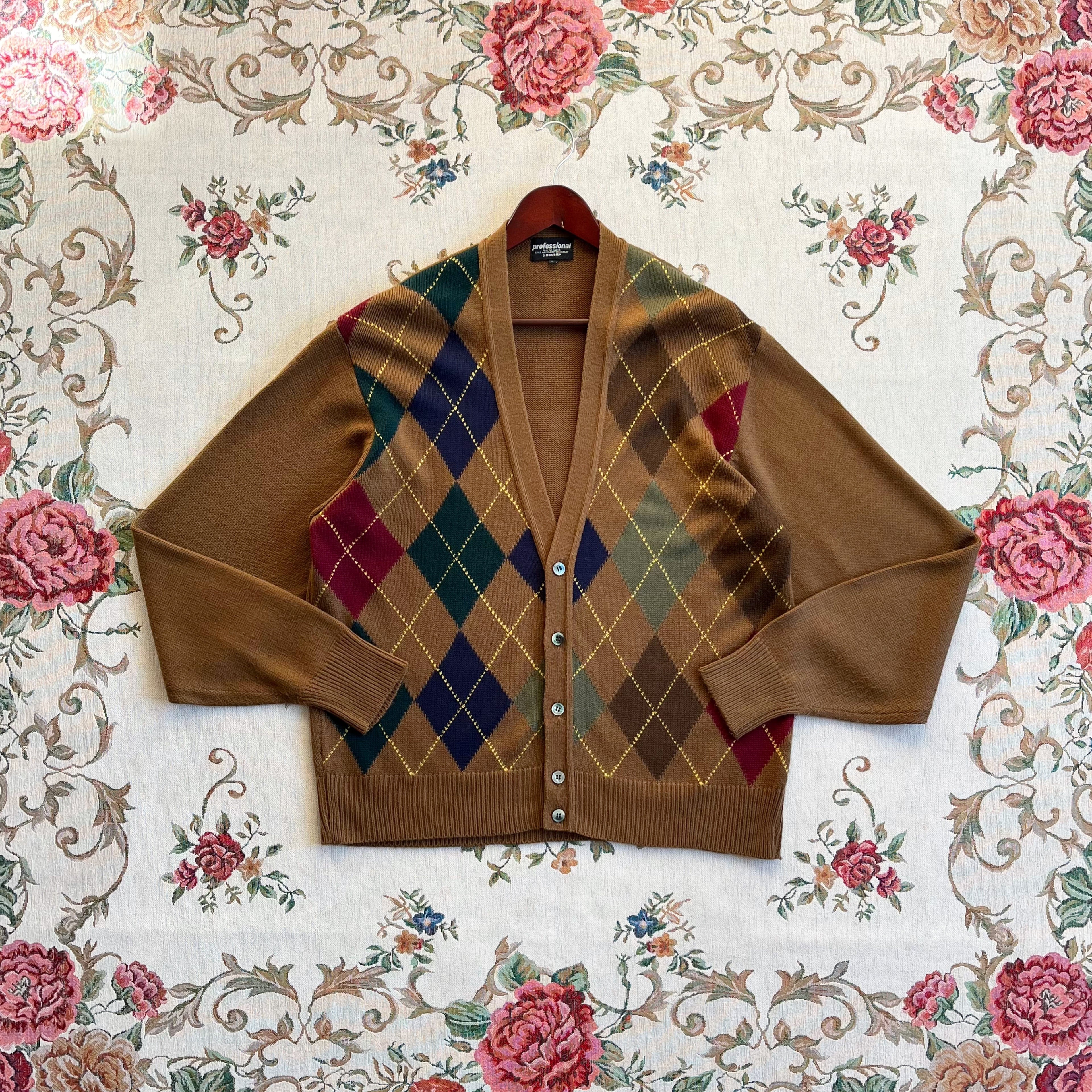 argyle pattern retro wool cardigan