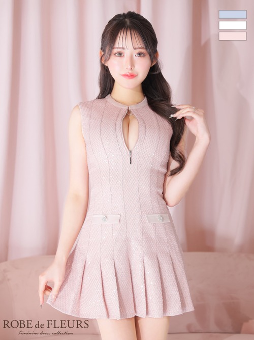 ROBE de FLEURS ローブドフルール fm3712  [ノースリーブバストジッパースパンコールミニキャバドレス] PINK