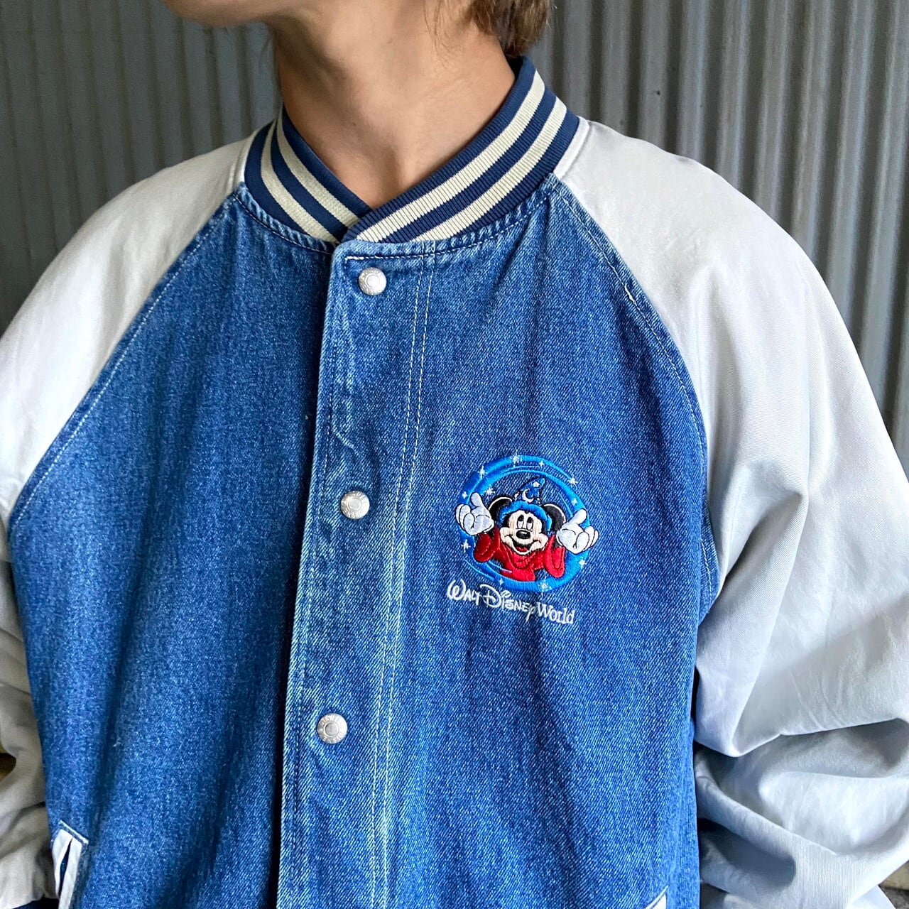 90s MIKEY INC ビッグロゴ刺繍　デニムスタジャン　　ミッキー