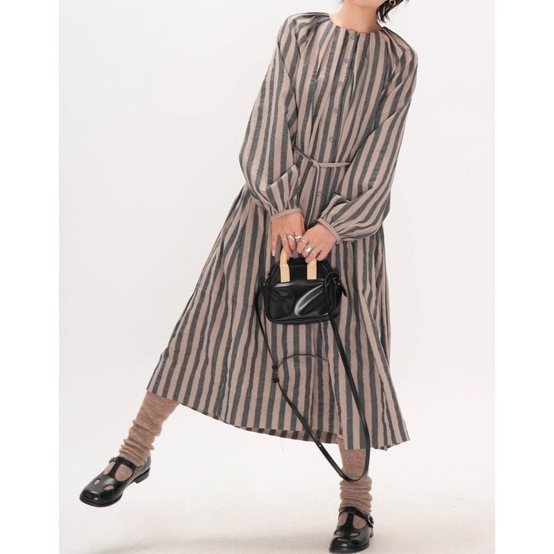 ウエストリボンストライプシャツワンピース 202187 | coto.meki