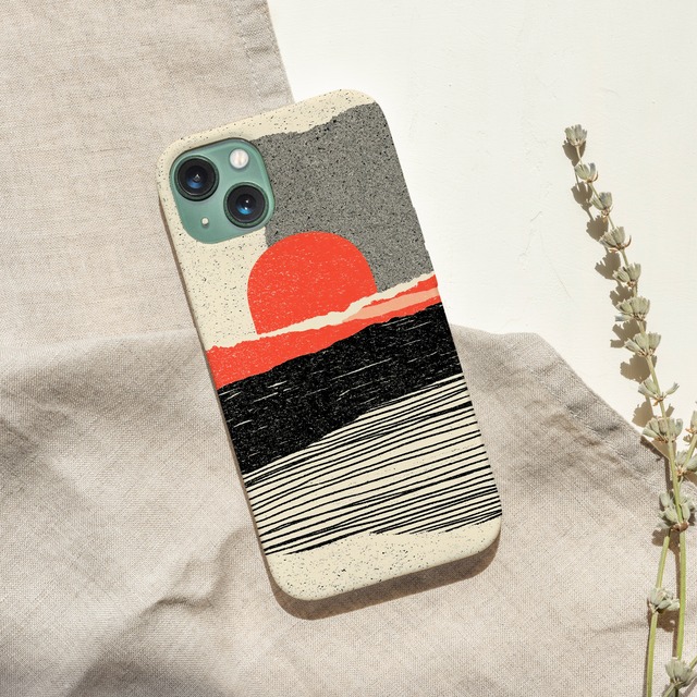 受注生産 iPhoneケース 赤い夕日と黒い波の紙片コラージュ｜風景コラージュ ZINE033B