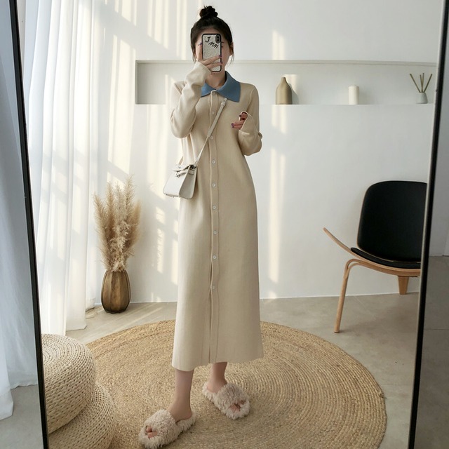 レディース ワンピース 秋冬 長袖 シャツカラーフロントボタンニットワンピース フロントボタン ミモレ丈 ロング丈 マキシロング丈 上品 フェミニン ガーリー 大人ガーリー 大人カジュアル カジュアル 秋 冬 ブラック アイボリー フリーサイズ Ukiukionepicec レディース ワンピース 秋冬 長袖 シャツカラーフロントボタンニットワンピース フロントボタン ミモレ丈 ロング丈 マキシロング丈 上品 フェミニン ガーリー 大人ガーリー 大人カジュアル カジュアル 秋 冬 ブラック アイボリー フリーサイズ Ukiukionepicec