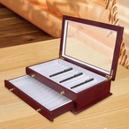 ペン収納ボックス　コレクションボックス　ペンディスプレイ　ディスプレイボックス　大容量　木製　蓋付き　ガラス　赤　金　レッド　ゴールド　ペンボックス　かっこいい　ヴィンテージ　シック　万年筆 　ギフト　25ビット　2段