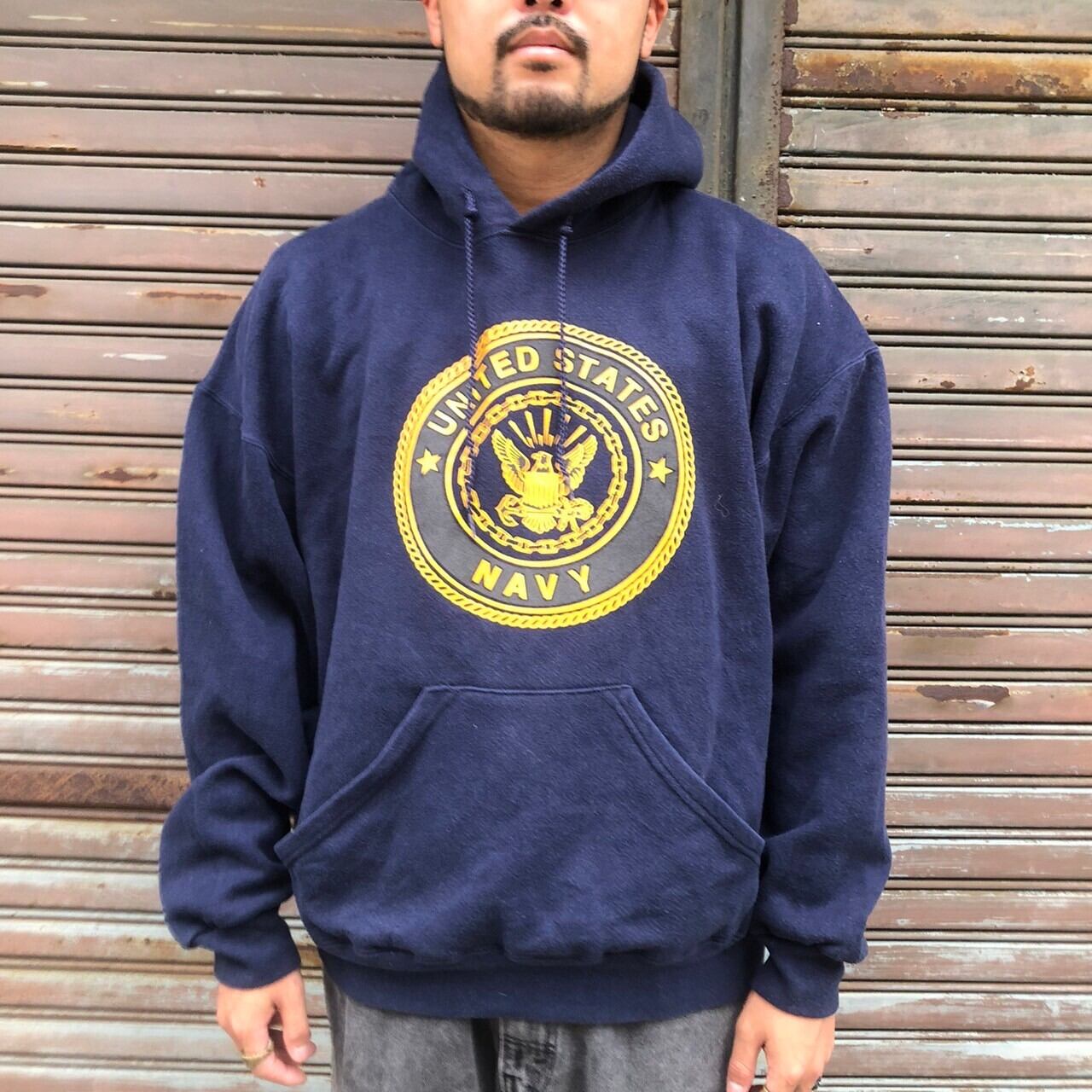 ☆80s USA製 SOFFE SWEAT パーカー バックプリント紺 L