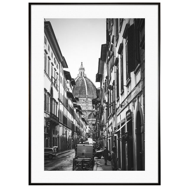 イタリア写真 フィレンツェの街並みとドゥオーモ(サンタ･マリア･デル･フィオーレ大聖堂)インテリアモノクロアートポスター額装 AS3995