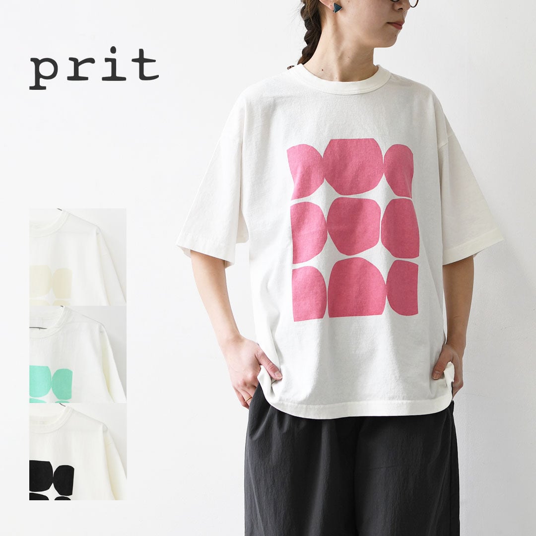 prit [プリット] 18/1空紡度詰天竺フレームドットプリントTシャツ