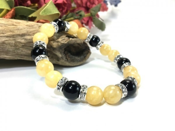 アラゴナイト×オニキス パワーストーン ブレスレット 天然石 10mm