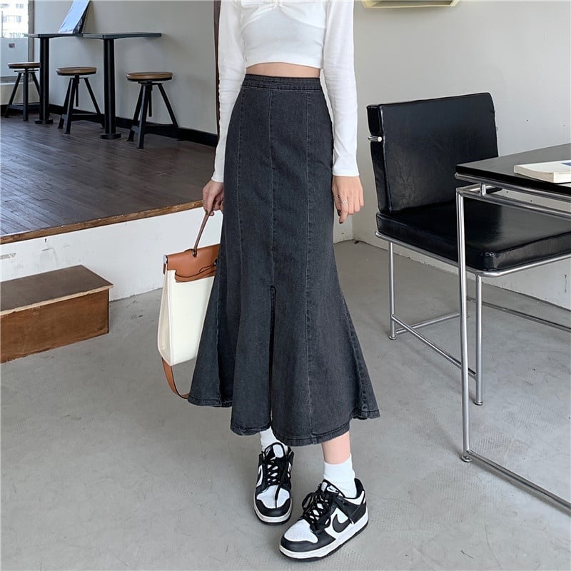 150cm〜 デニムヒップフィッシュテイルスカート