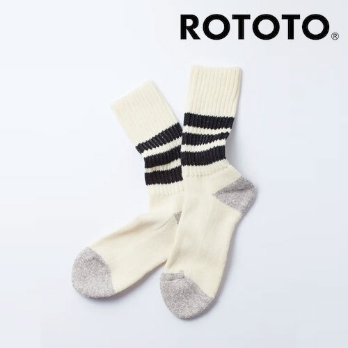 ROTOTO ロトト コースリブ オールドスクール クルーソックス COARSE RIBBED OLDSCHOOL CREW SOCKS R1255 メンズ レディース 靴下 日本製 ラインソックス