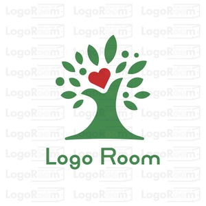 No766 木とハートのロゴ【緑、ハート、木、植物、自然、ナチュラル、優しい、シンプル、柔らかい、クリニック、接骨院、エコ、ショップ、教育、ケア、児童、不動産】