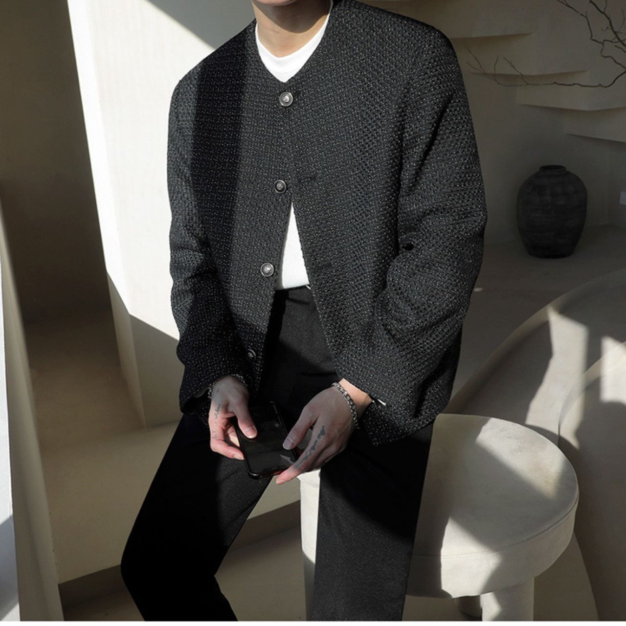 ツイードライクノーカラージャケット　MT0080393