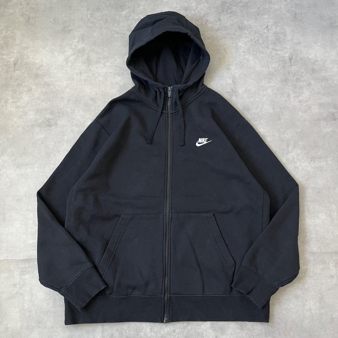 NIKE ナイキ ジップ パーカー 古着 ロゴ 刺繍 XL 黒 白 17965