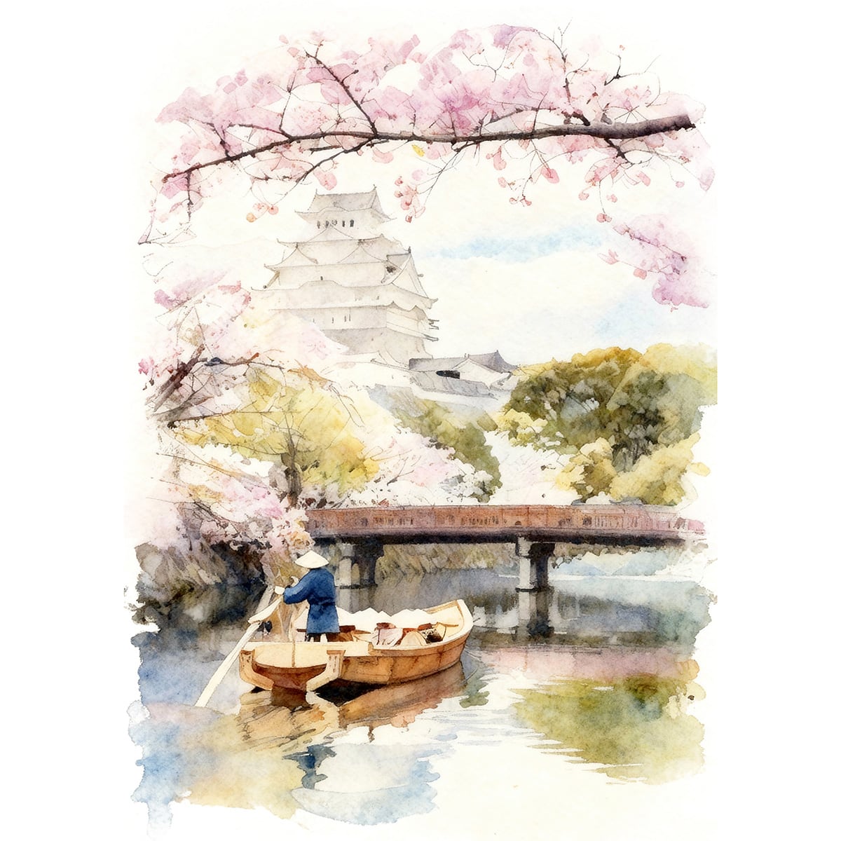 姫路城の絵　HT生作 （額装済み油絵） 絵画 風景画 日本の城 兵庫県姫路城 インテリアアート額付き 水彩画