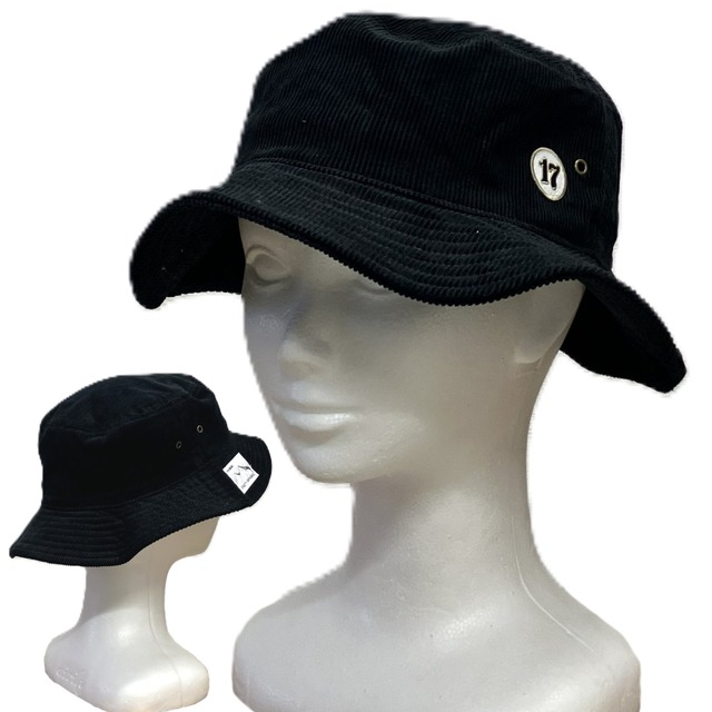 【INACITY APPAREL】17 刺繍ロゴ 南信州マウンテンパッチ コットン100% コーデュロイ バケットハット 【ブラック】