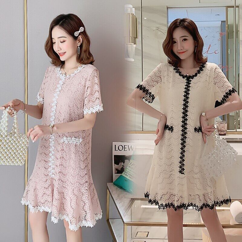 【新作】【送料無料】 ベージュ/ピンクスウィートマタニティサマードレス半袖Oネック中空アウトレース妊婦ドレス妊娠帝国ドレス ショート ハーフスリーブ 大人ガーリー キュート カジュアル 夏物 AL expec32677298650