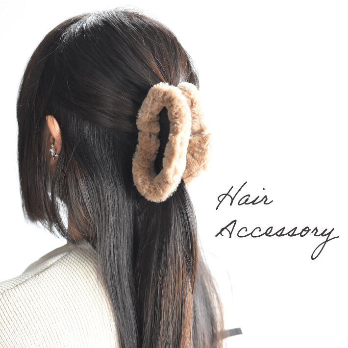 バンスクリップ もこもこ フェイクファー ヘアクリップ しっかり留まる