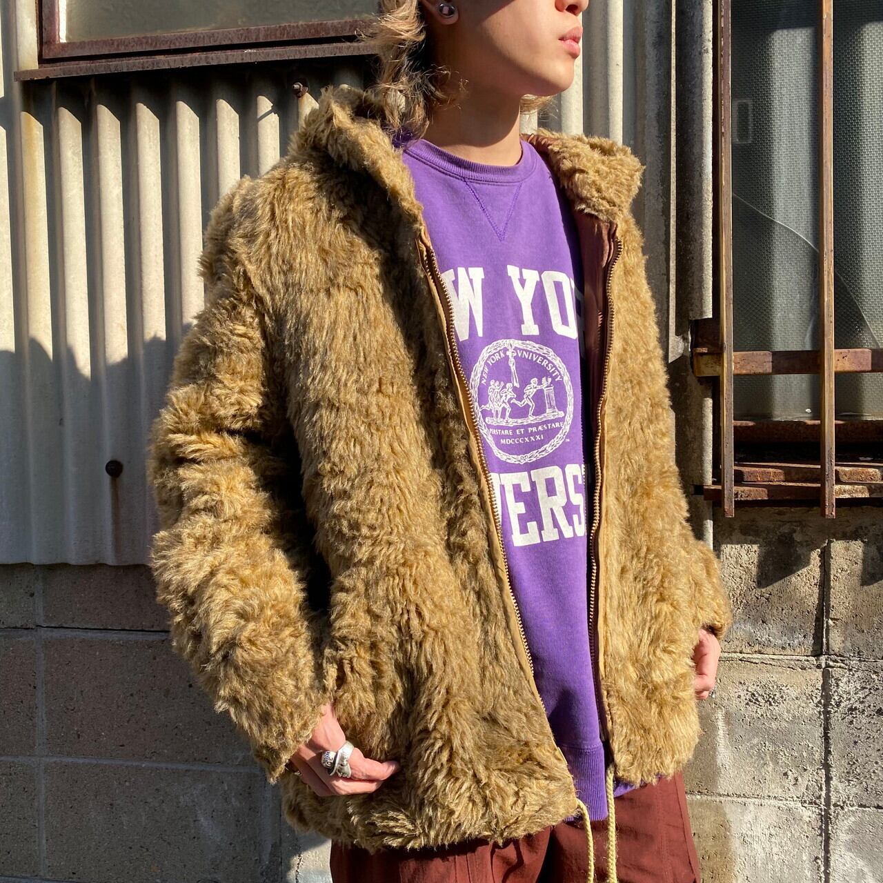 70年代 Hlf Outerwear フェイクファーパーカー メンズl 古着 ビンテージ ヴィンテージ 70s ブラウン 茶色 ブルゾン ジャケット Vtg Sa24 Cave 古着屋 公式 古着通販サイト