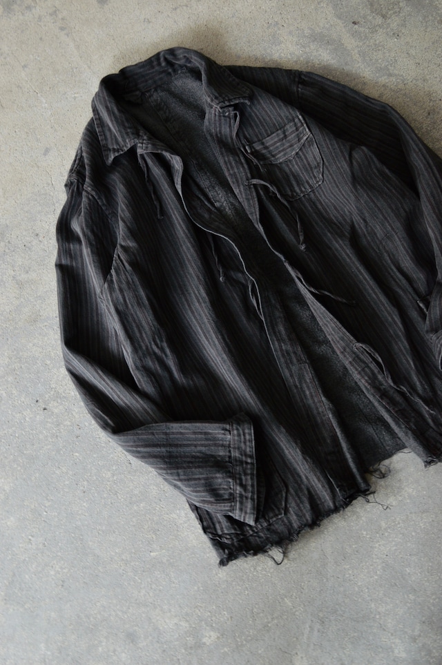 VENTITANK PROJECT Bulgarian Army 1950's-60's Dead Stock Custom Remade & Dyed Sumi Kuro Sleeping Shirt Jacket Type Red Multi3 ブルガリア軍 スリーピングシャツ ジャケット 50s 黒染め