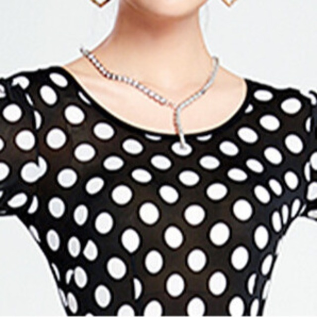 ウエストベルト ロングスリーブ ミモレフレア ドットワンピース  ds1460