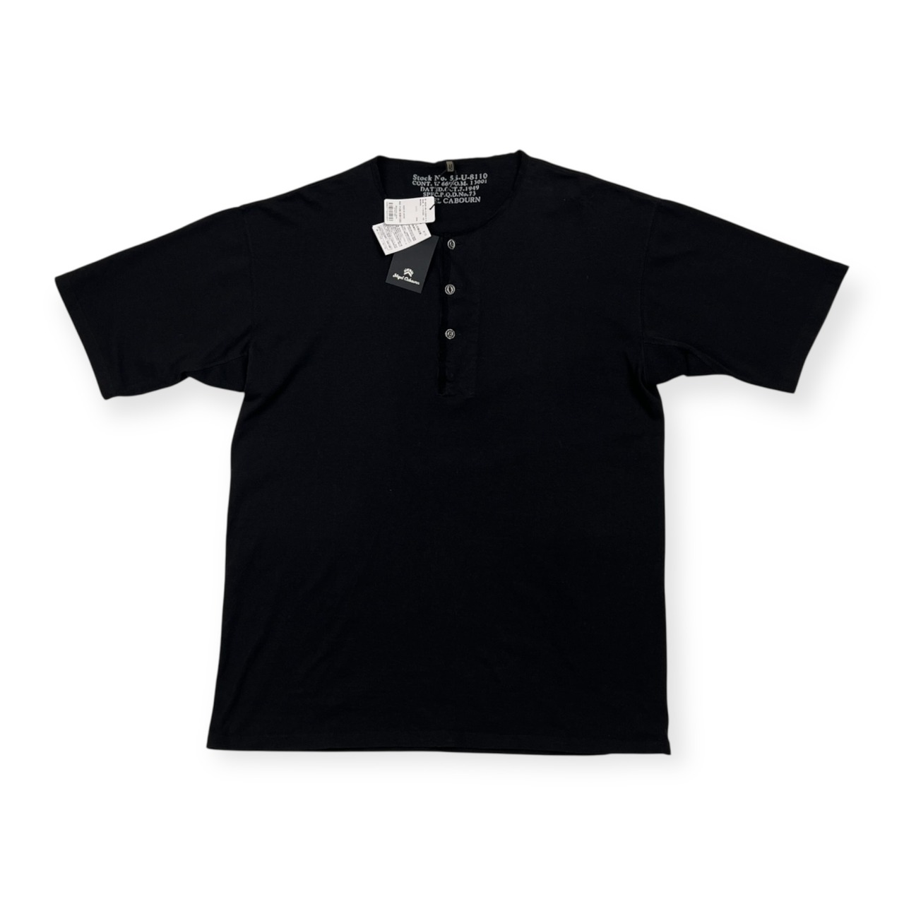 タグ付き 未使用品 Nigel Cabourn ナイジェルケーボン ヘンリーネック 半袖Tシャツ 50s HENLEY NECK SHIRT 48 /ブラック