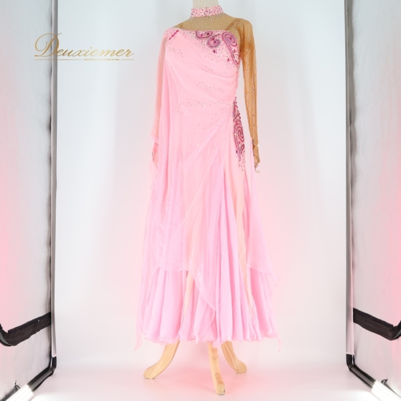 社交ダンス 衣装 スタンダードドレス ワンピース ドレス スタンダード フロート レース デモ 競技 ダンス パーティ 発表会 綺麗 かわいい 明るい 無地 ピンク系 可愛い ピンク シフォン ふんわり フロート レディース Lサイズ おしゃれ イベント 発表会用 女性服 ダンス用ドレス 競技用衣装 ステージ衣装