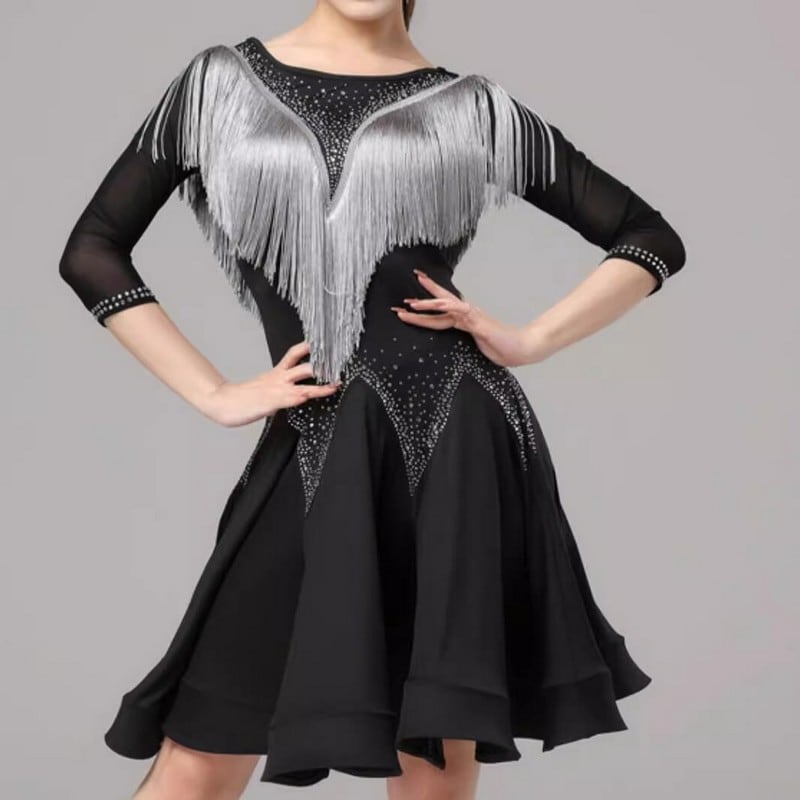 フリンジデザイン ラウンドネック Aライン ドレス ds0093