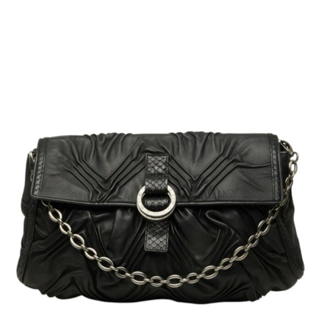 ブルガリ チャンドラ チェーン ショルダーバッグ ブラック レザー パイソン レディース BVLGARI 中古