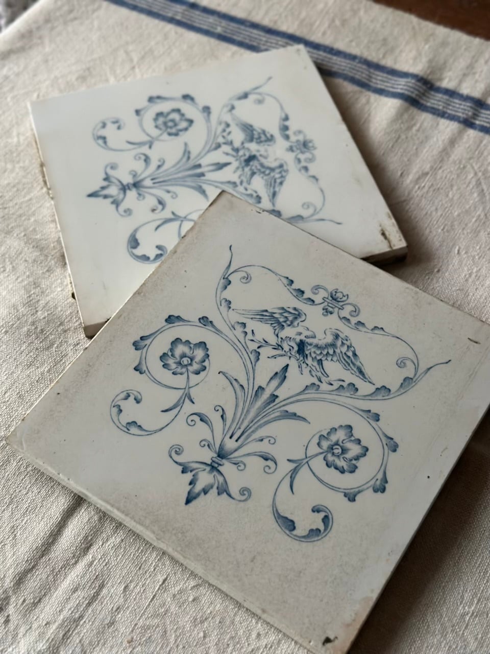 陶器タイル ブルー＆ホワイト 2枚セット | Brocante de La Cocotte