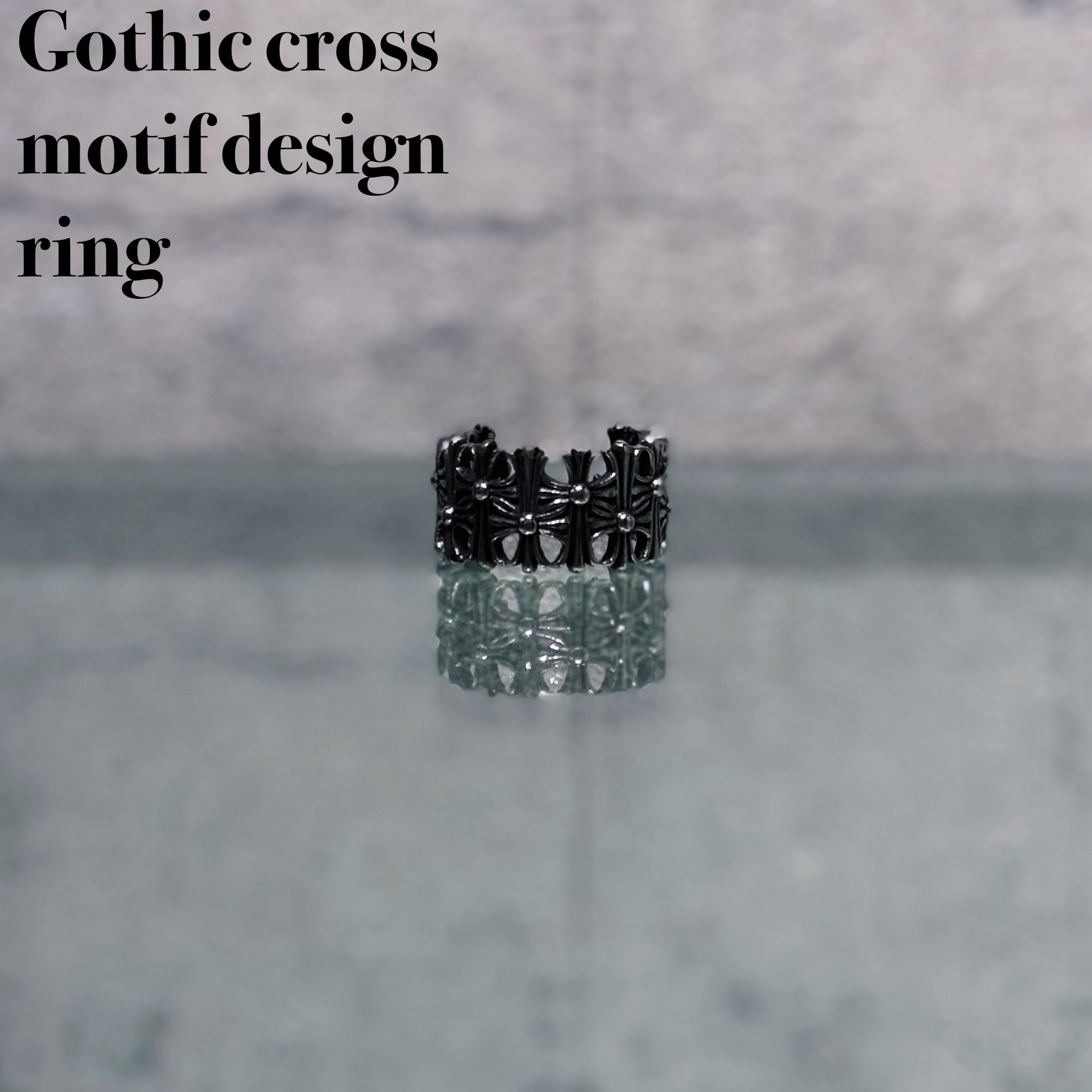 Gothic cross motif design ring