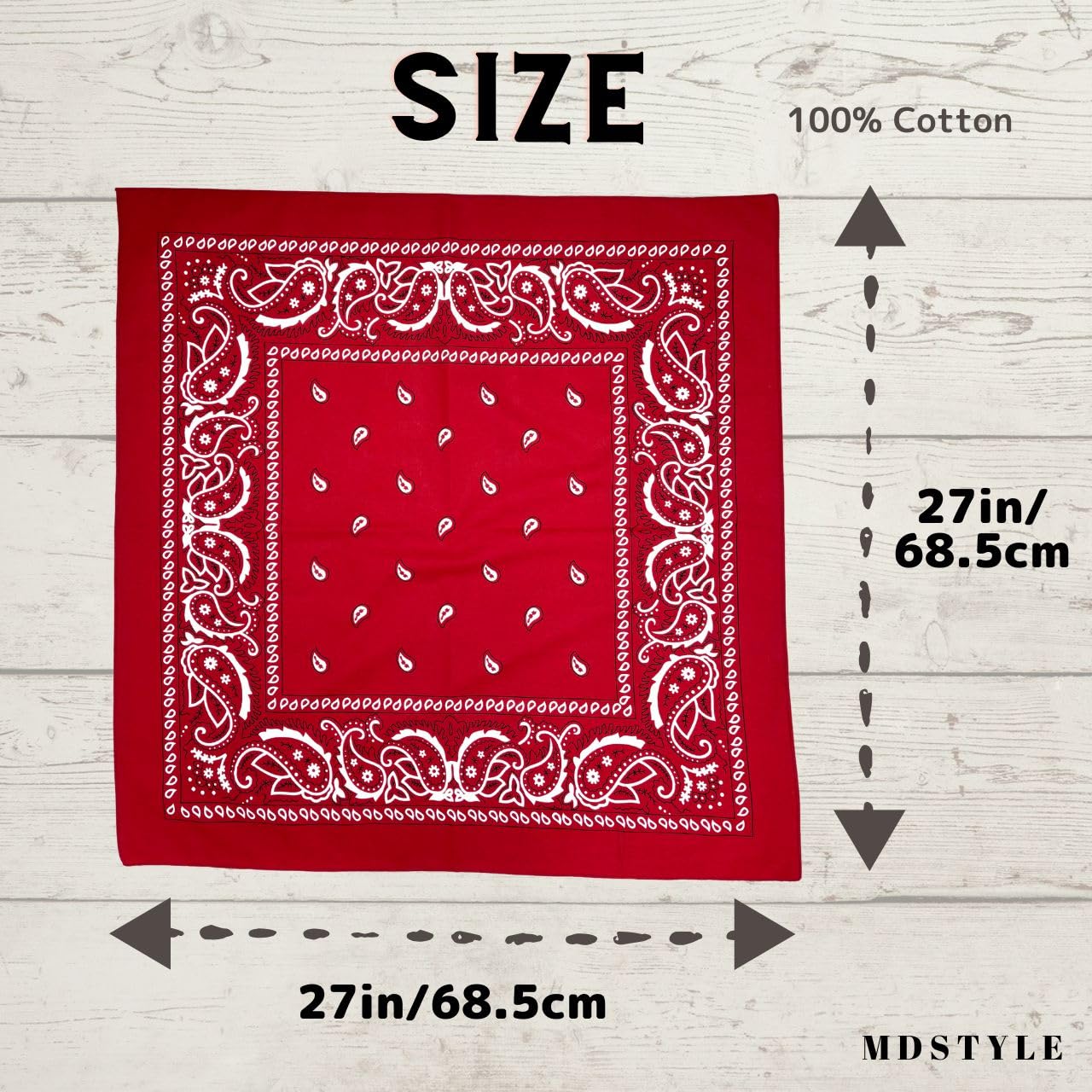 在庫セール】[MDSTYLE] 特大バンダナ 68.5cm x 68.5cm 綿100% メンズ