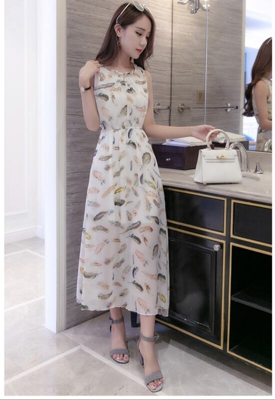 Z-20257 ワンピース ロングワンピース ノースリーブ 花柄 羽