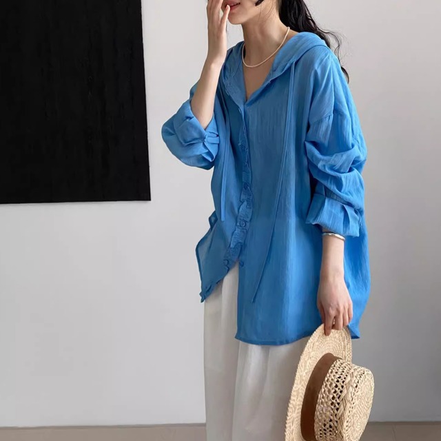 Drawstring sheer hoodie ◇2colors 2022