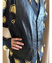 mode black real leather vest-3663-9