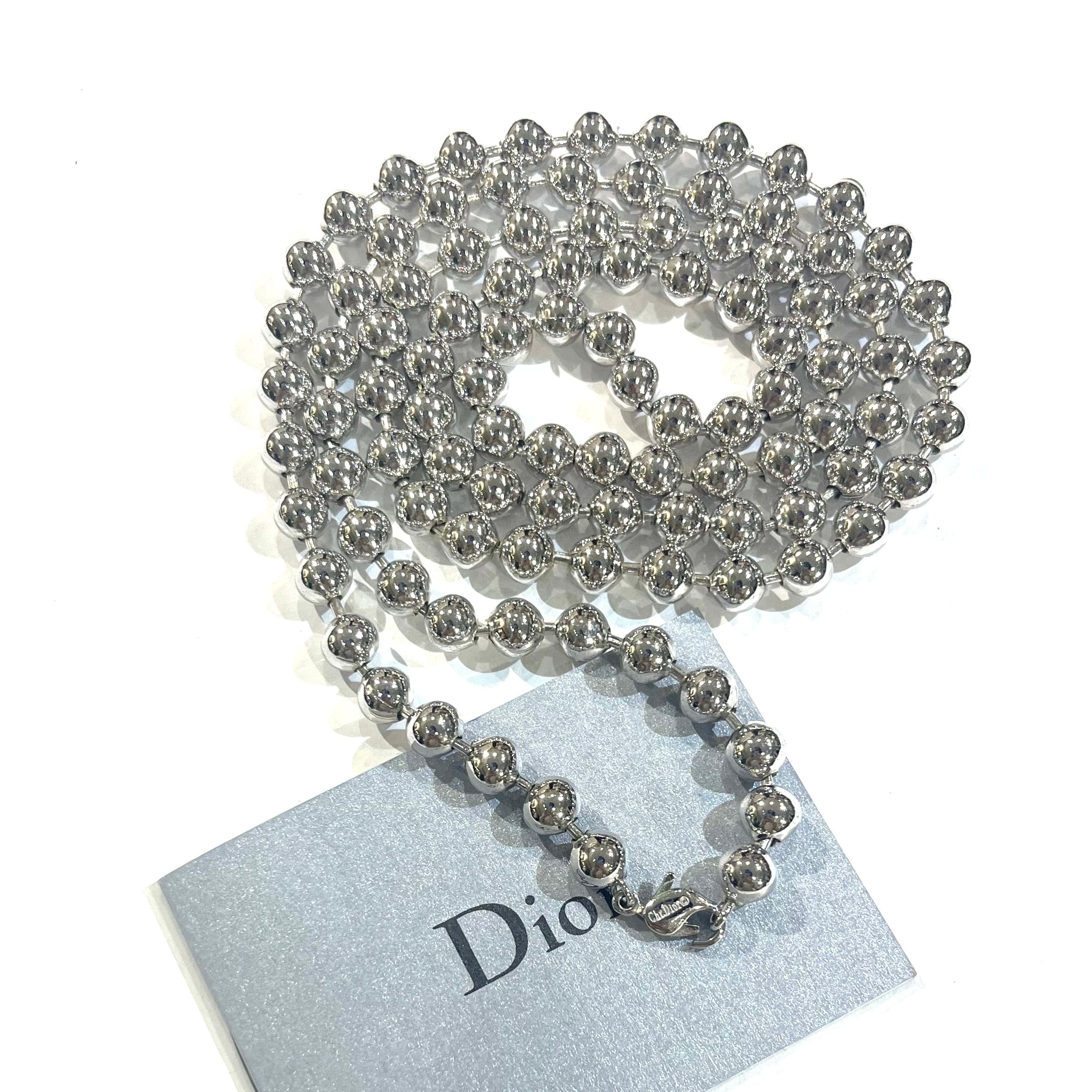 Christian Dior】2233 DIOR ロングボールチェーンネックレス 92cm 2way