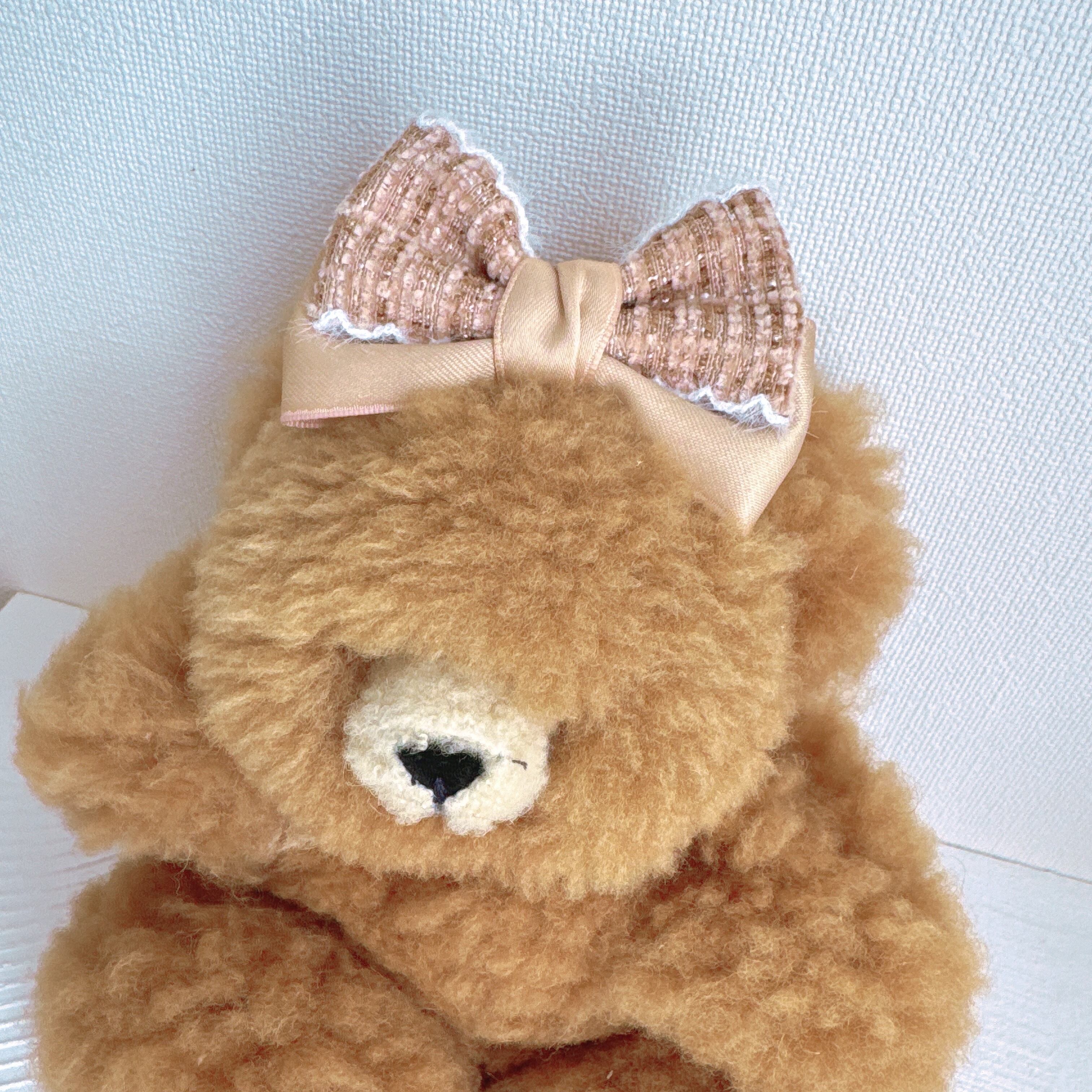 ツイードベージュリボンヘアバンド(後ろ支え付き)