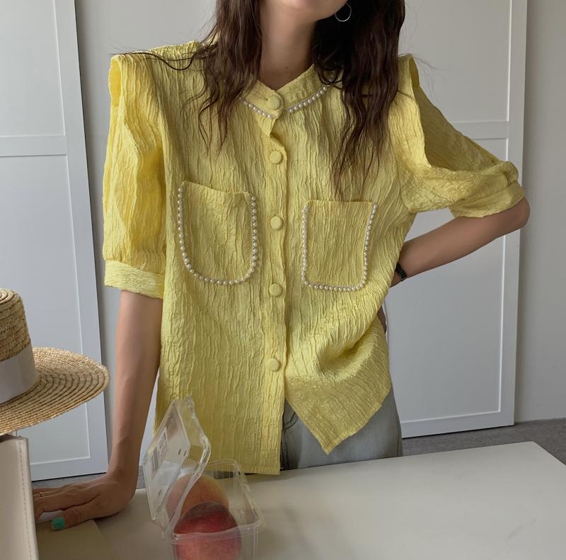 プリーツシャツ サマー薄手スリム 夏物 ビッグFスモールZ韓国67654171587