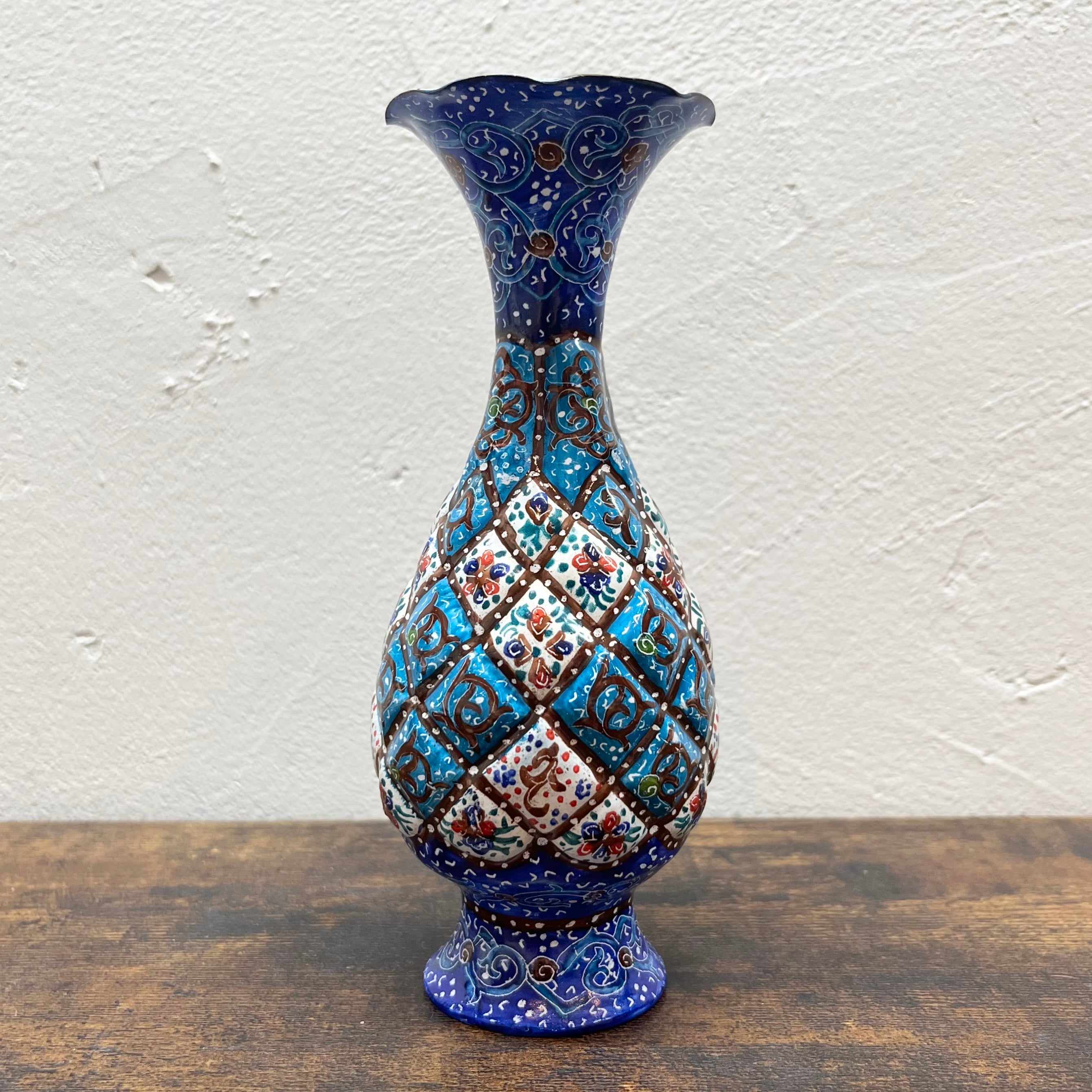 イランの工芸品 ミナカリ 花瓶 ペルシャ イラン アンティーク 手描き