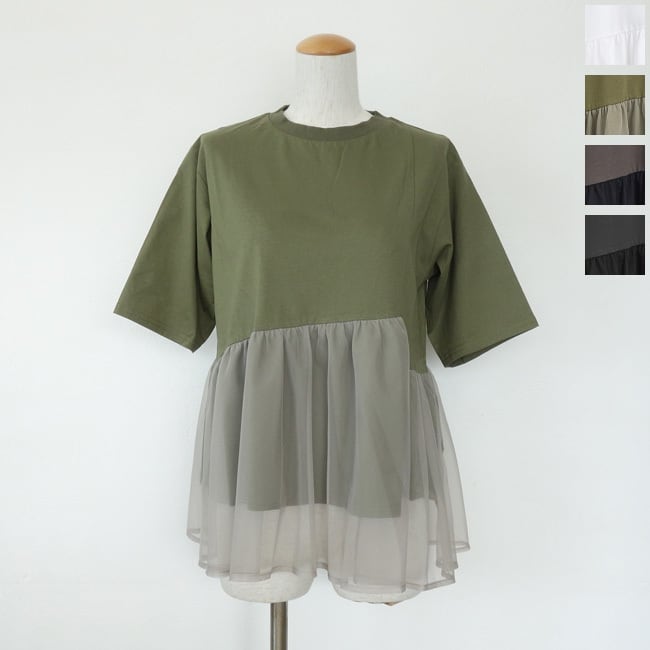 KELEN (ケレン) トップス アシンメトリー 半袖 異素材コンビ TETTO LKL26HCS2023