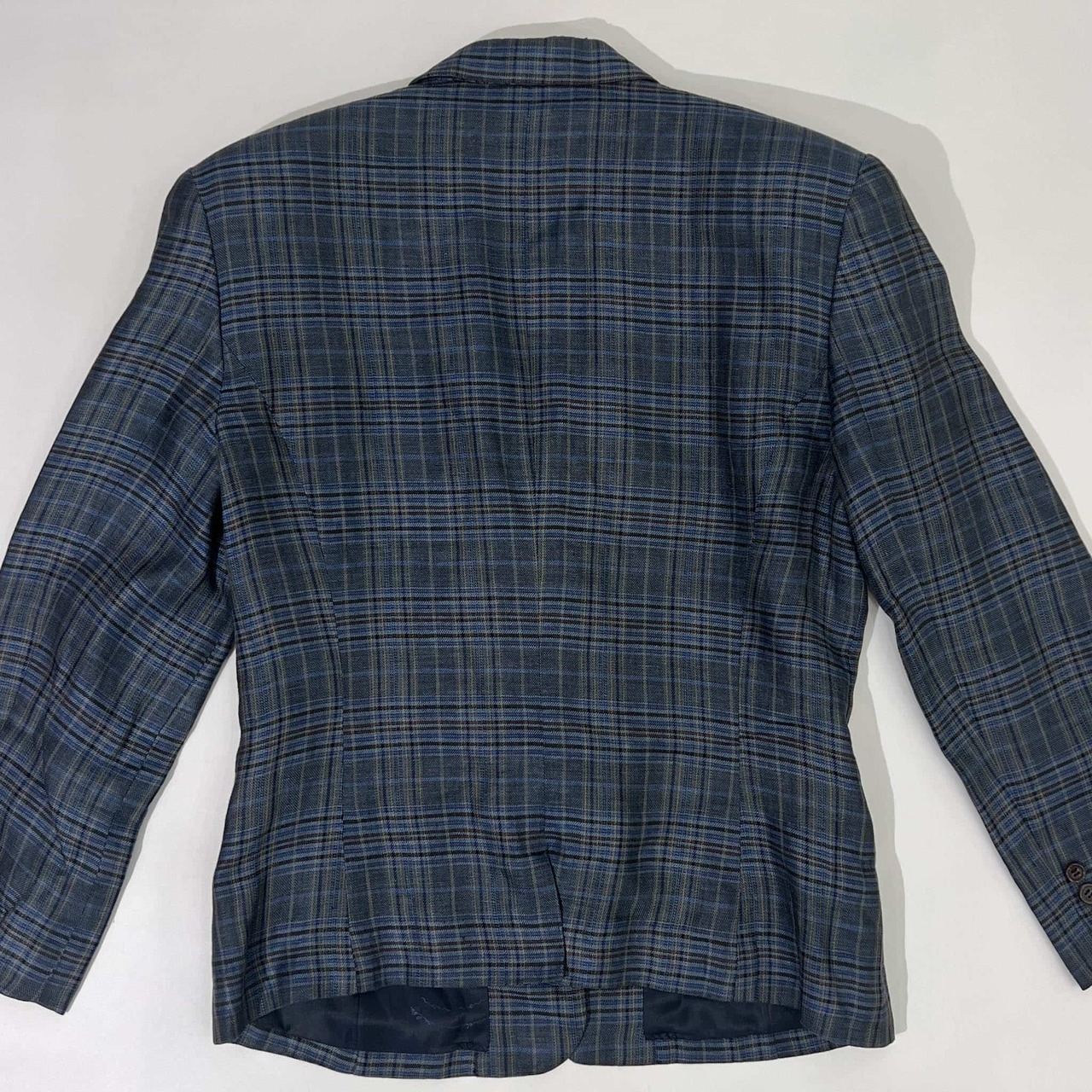 リネン100% Mademoiselle NON NON マドモアゼル ノンノン チェック テーラードジャケット/ブルー系 レディース