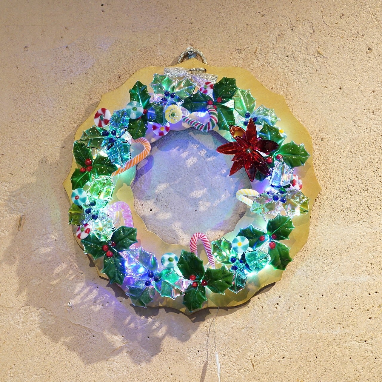 【竹川久仁子】 Xmasリース LED付き (耐熱ガラス) T-44