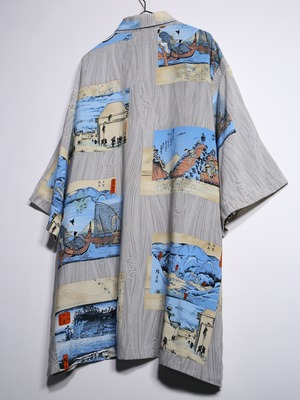 "冨嶽三十六景" multi square graphic over silhouette s/s shirt