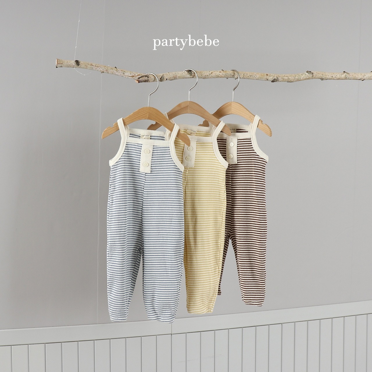 【Party bebe】 ボーダーヘンリーロンパース／ブラウン（80~90cm) - 7